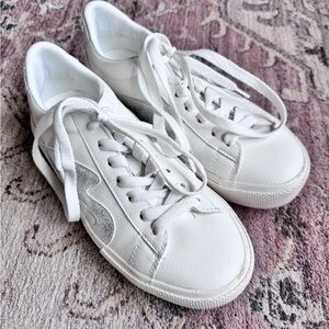 White and Silver Low-Top Sneakers with Textured Fabric